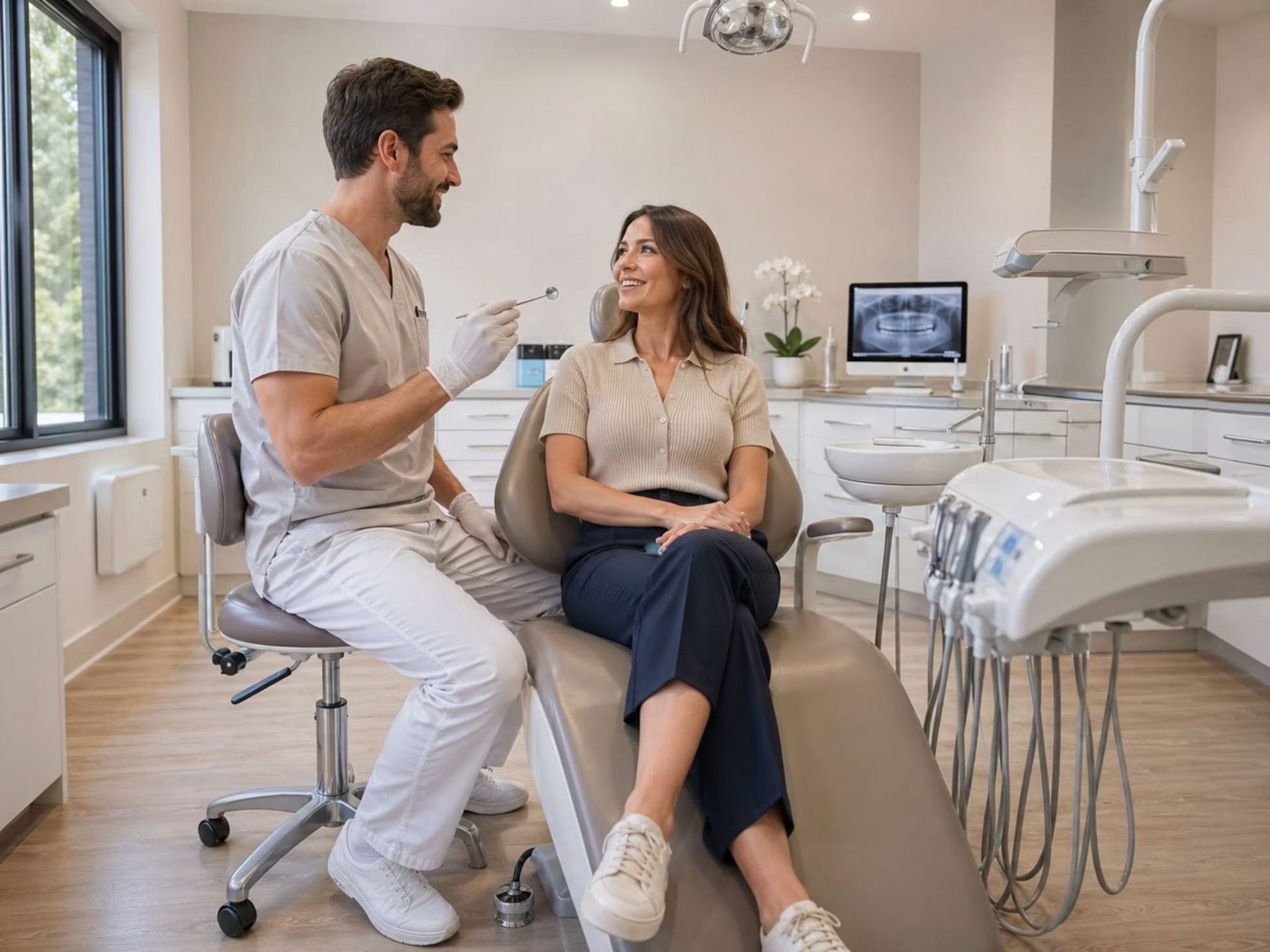 Biological dentist talking with a patient at Virginia Biological Dentistry